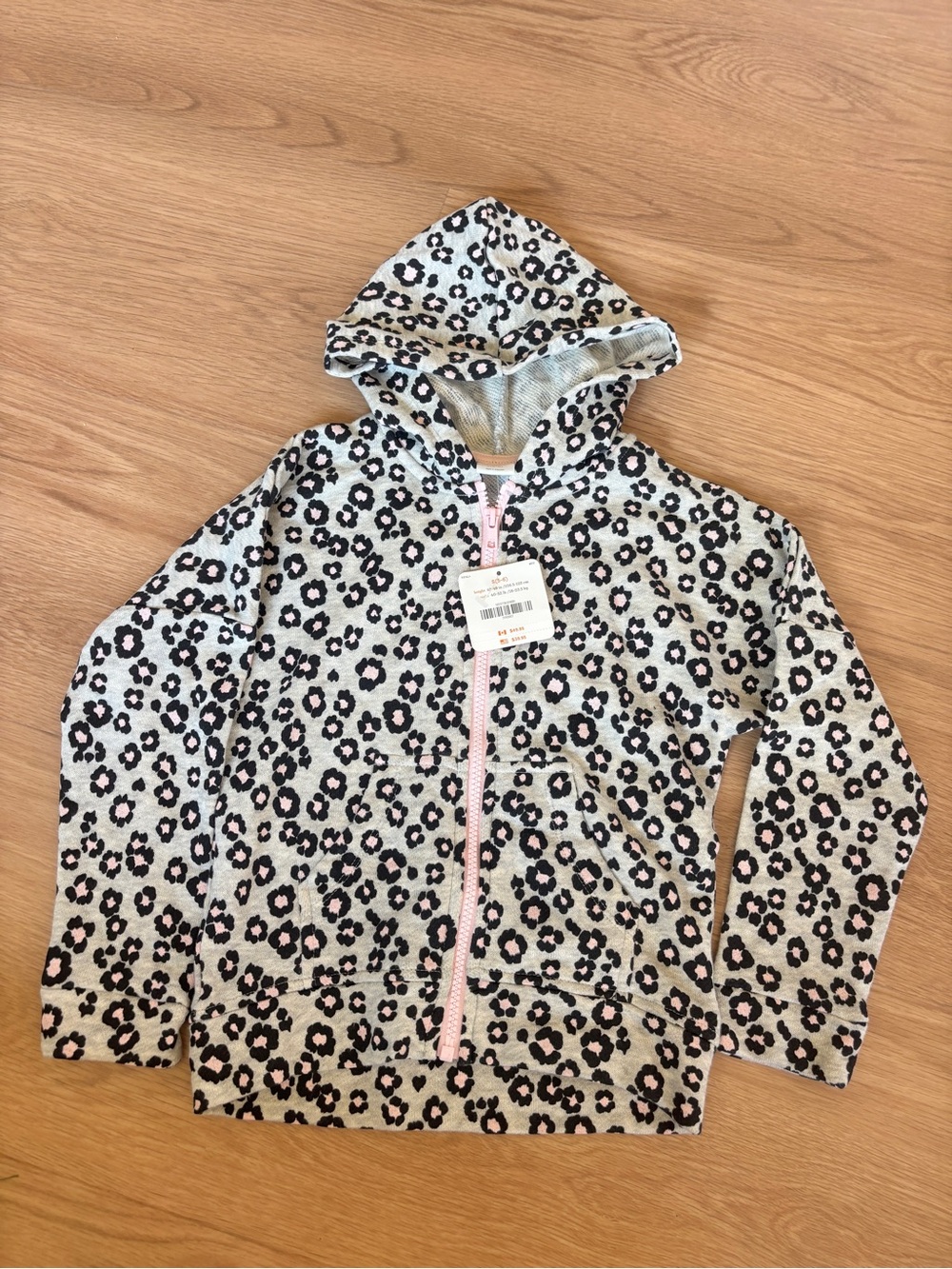 Gymboree Gray Leopard Print Hoodie with Pink Zip